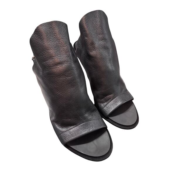 Auth Balenciaga Black Calfskin Leather Peep Toe Booties Heels Size 39.5 - Picture 1 of 14